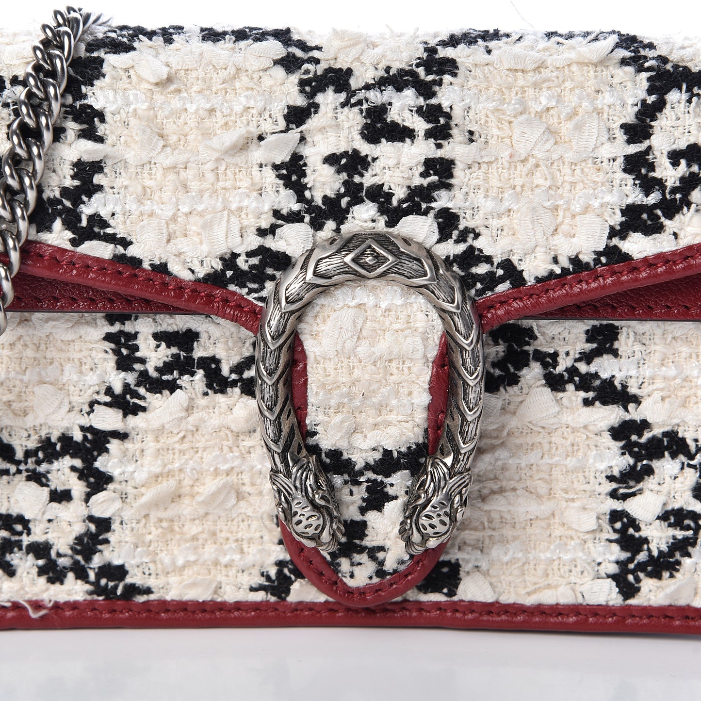 Tweed GG Monogram Super Mini Dionysus Shoulder Bag White Black Romantic Cherry