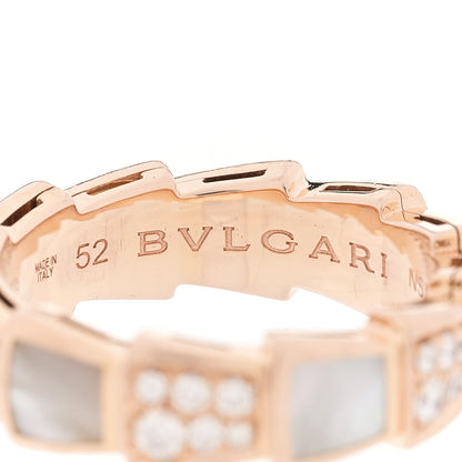 Bulgari 18K Rose Gold Diamond Mother of Pearl 6mm Serpenti Viper Band Ring 52 6 4 of 4