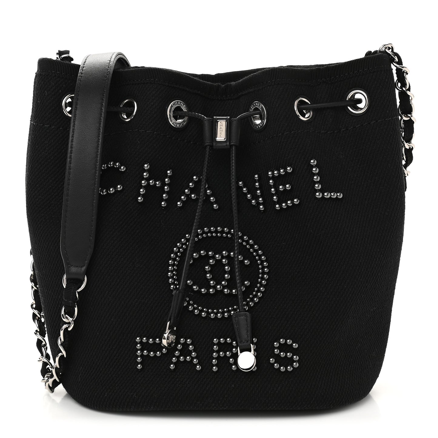 Canvas Deauville Drawstring Bucket Bag Black