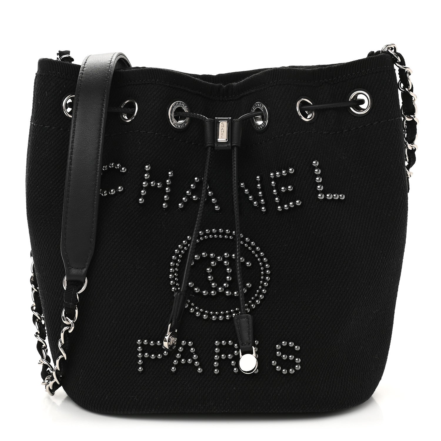 Chanel Canvas Deauville Drawstring Bucket Bag Black 1 of 9