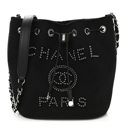Chanel Canvas Deauville Drawstring Bucket Bag Black 1 of 9