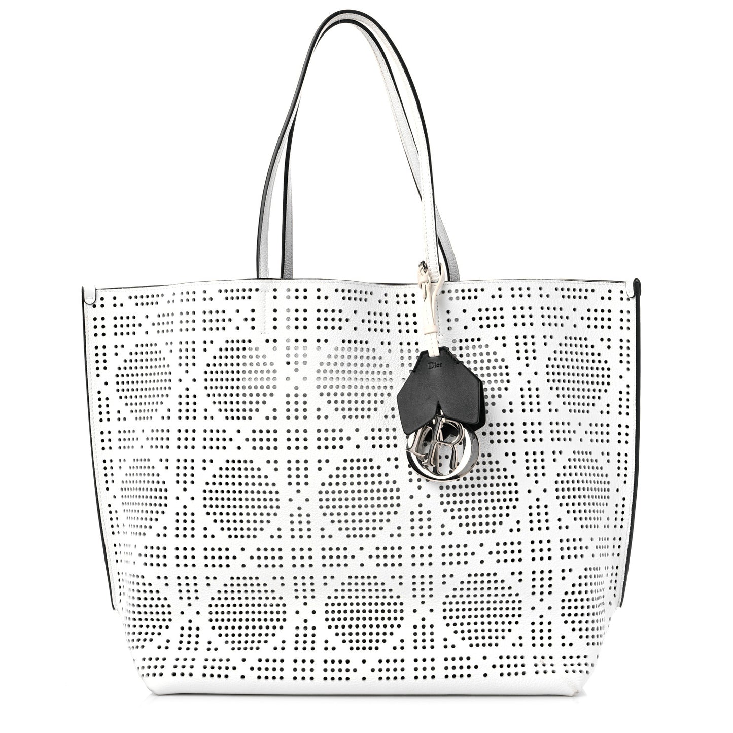 Calfskin Perforated Cannage Dioriva Tote White