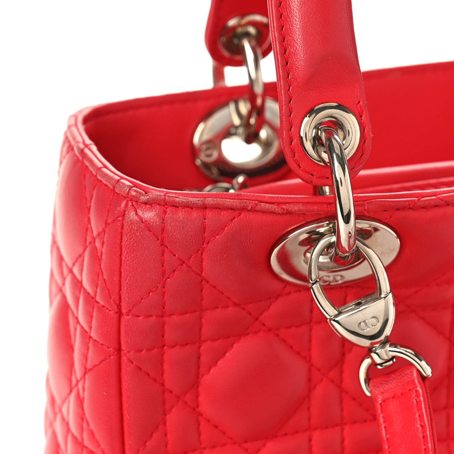 Christian Dior Lambskin Cannage Medium Lady Dior Red 9 of 11