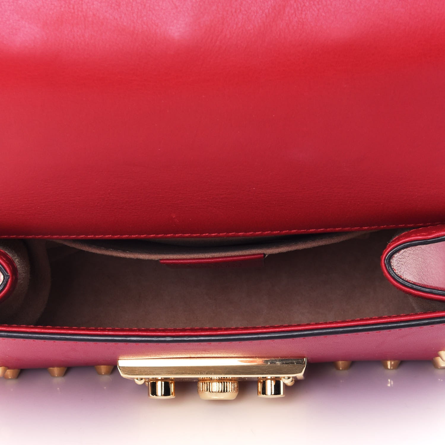 Gucci Calfskin Studded Small Padlock Shoulder Bag Hibiscus Red 4 of 4