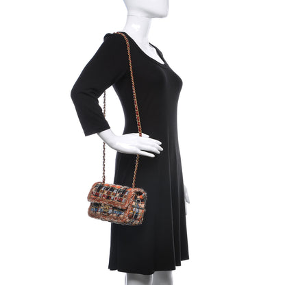 Chanel Tweed Quilted Mini Rectangular Flap Blue Orange Navy Beige 2 of 10