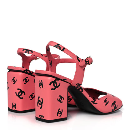 Chanel Printed Lambskin CC Sandals 40 Pink Black 4 of 11