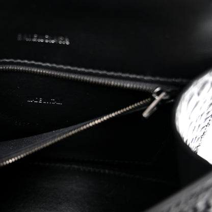 Balenciaga Shiny Calfskin Monochrome Crocodile Embossed Small Hourglass Top Handle Bag Black 7 of 11