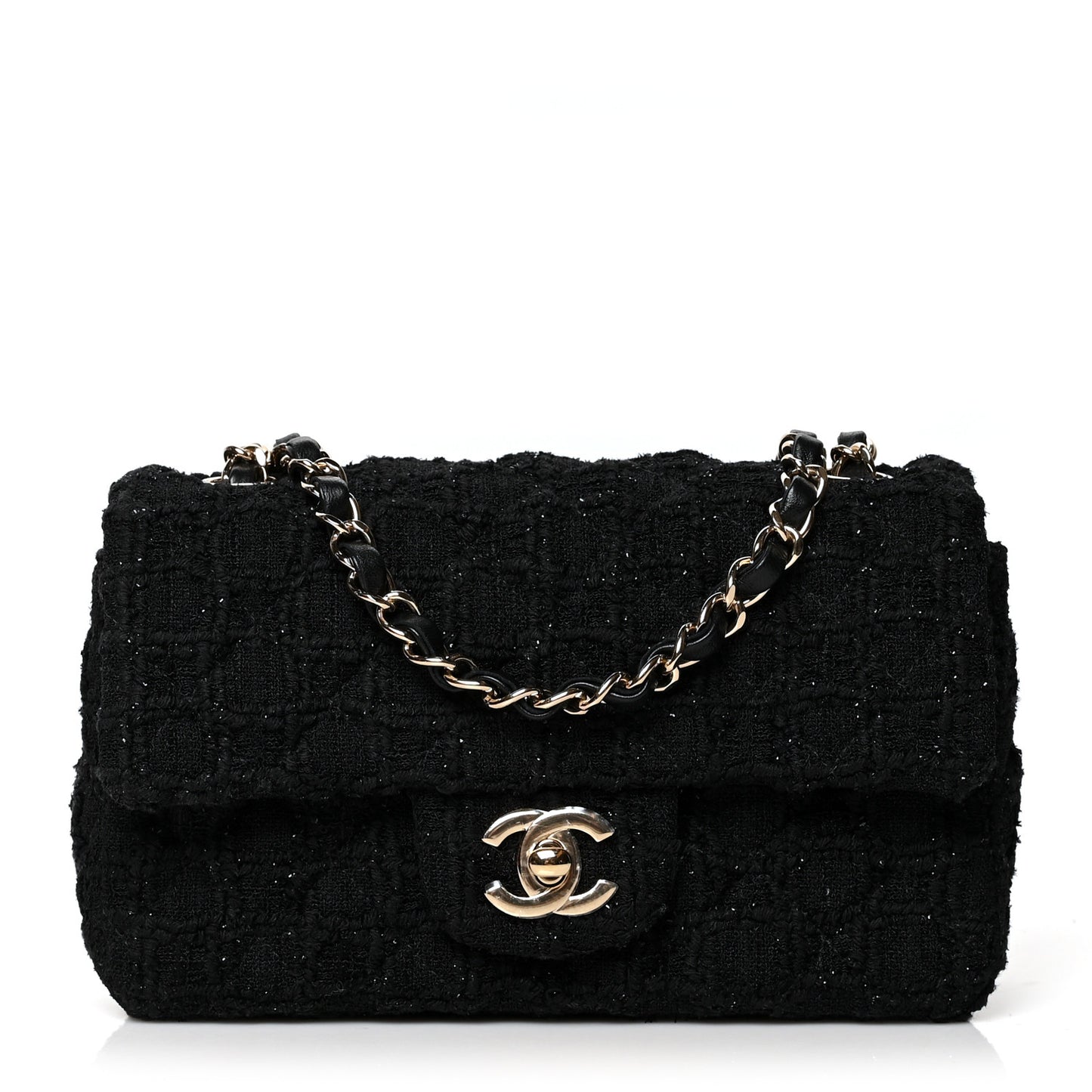 Tweed Quilted Mini Rectangular Flap Black