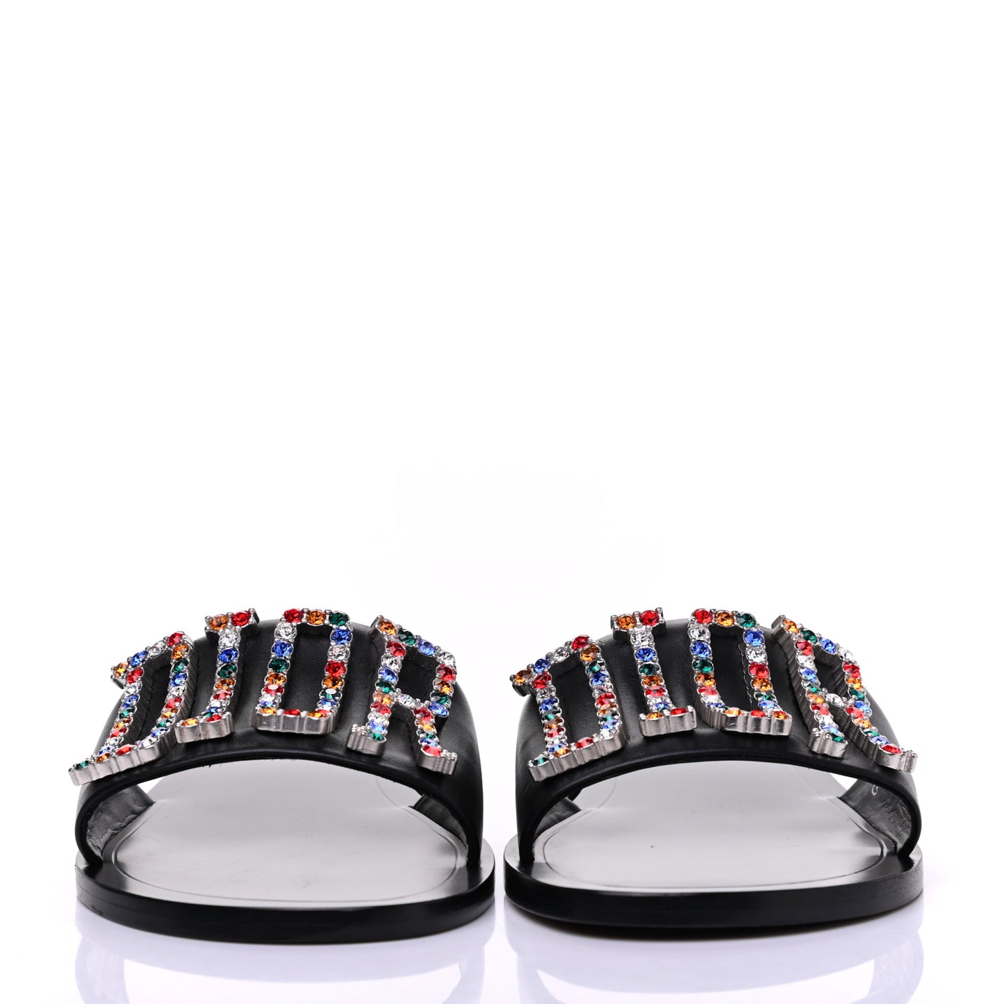 Calfskin Crystal Dio(r)evolution Slide Sandals 38 Black