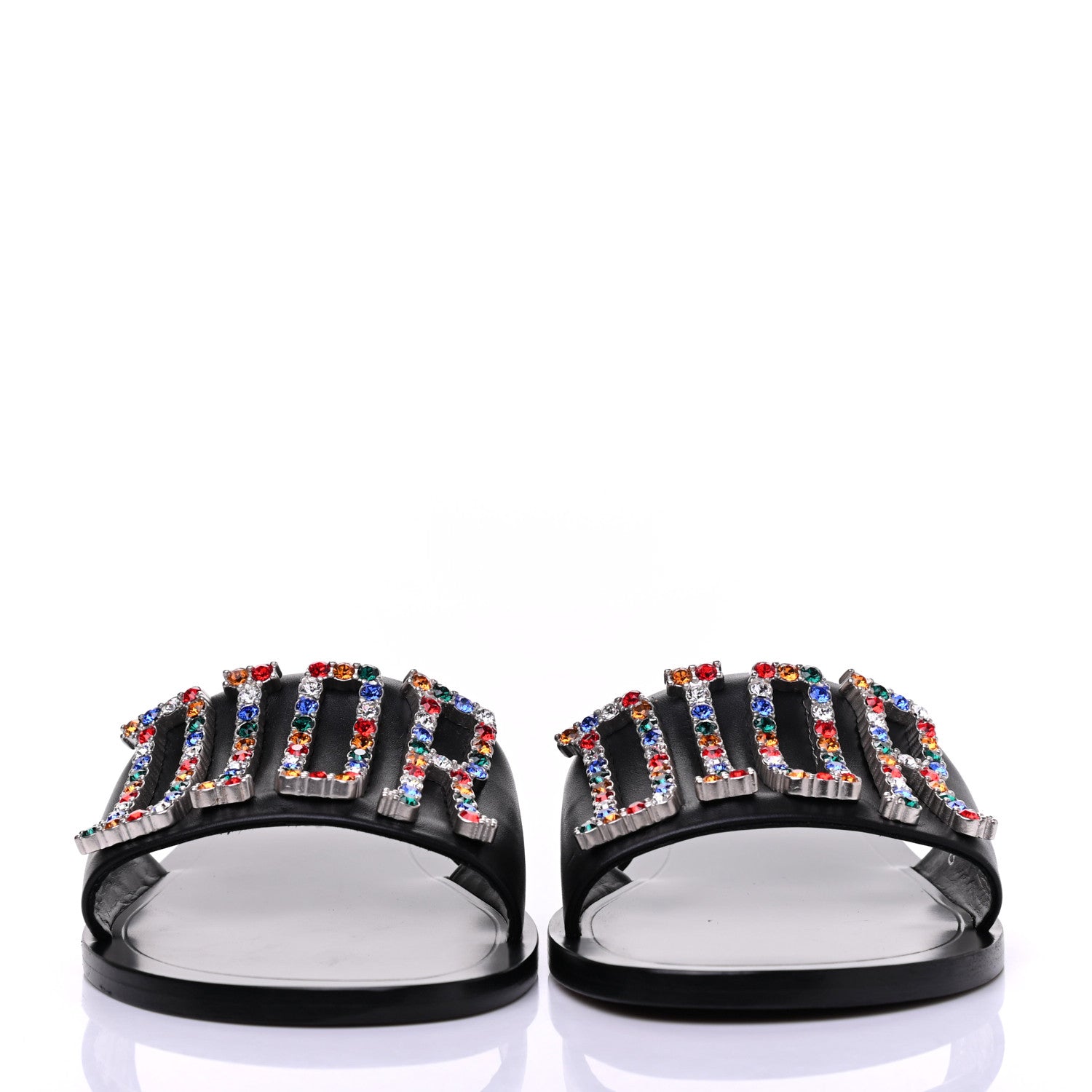 Christian Dior Calfskin Crystal Dio(r)evolution Slide Sandals 38 Black 2 of 14