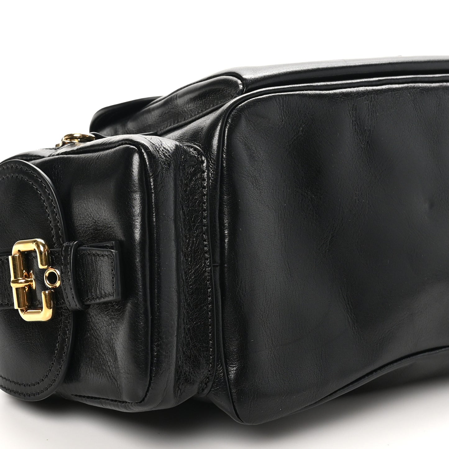 Shiny Calfskin Medium Double Carry Camera Bag Black