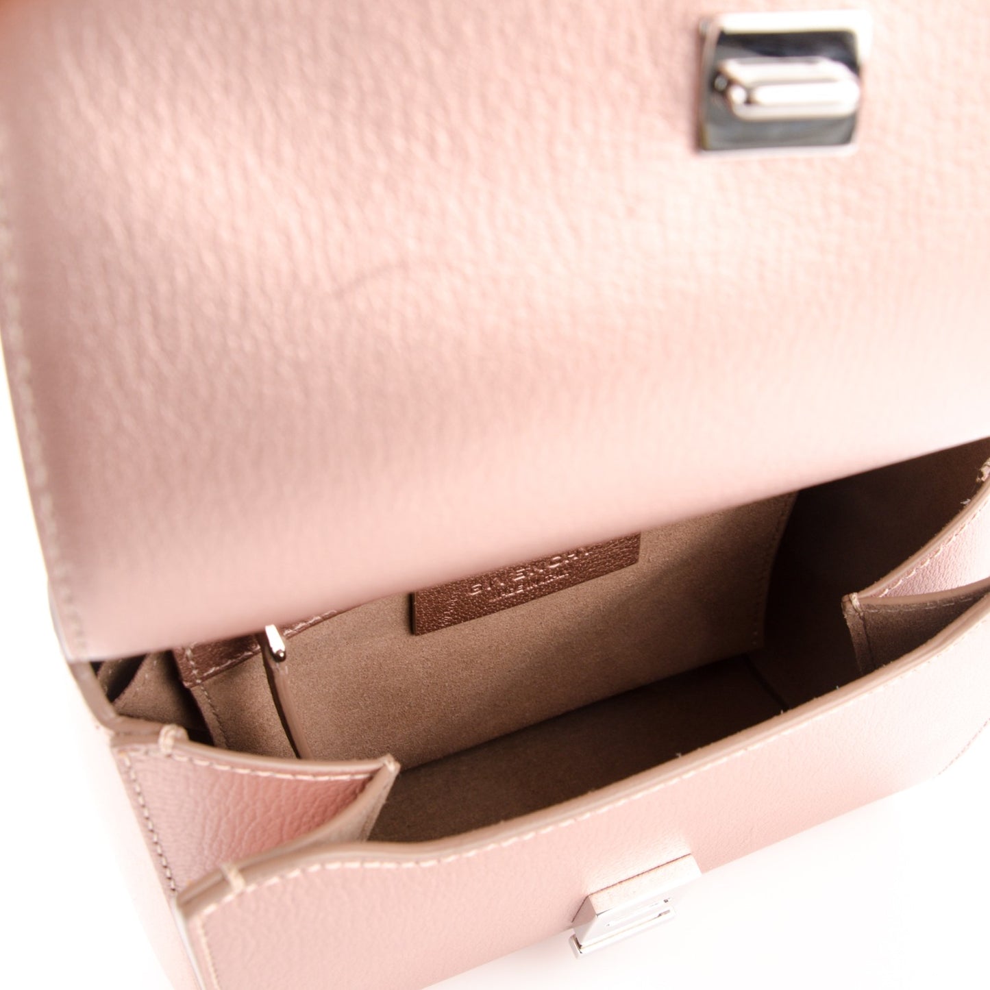 Metallic Calfskin Mini Pandora Box Chain Crossbody Bag Light Pink
