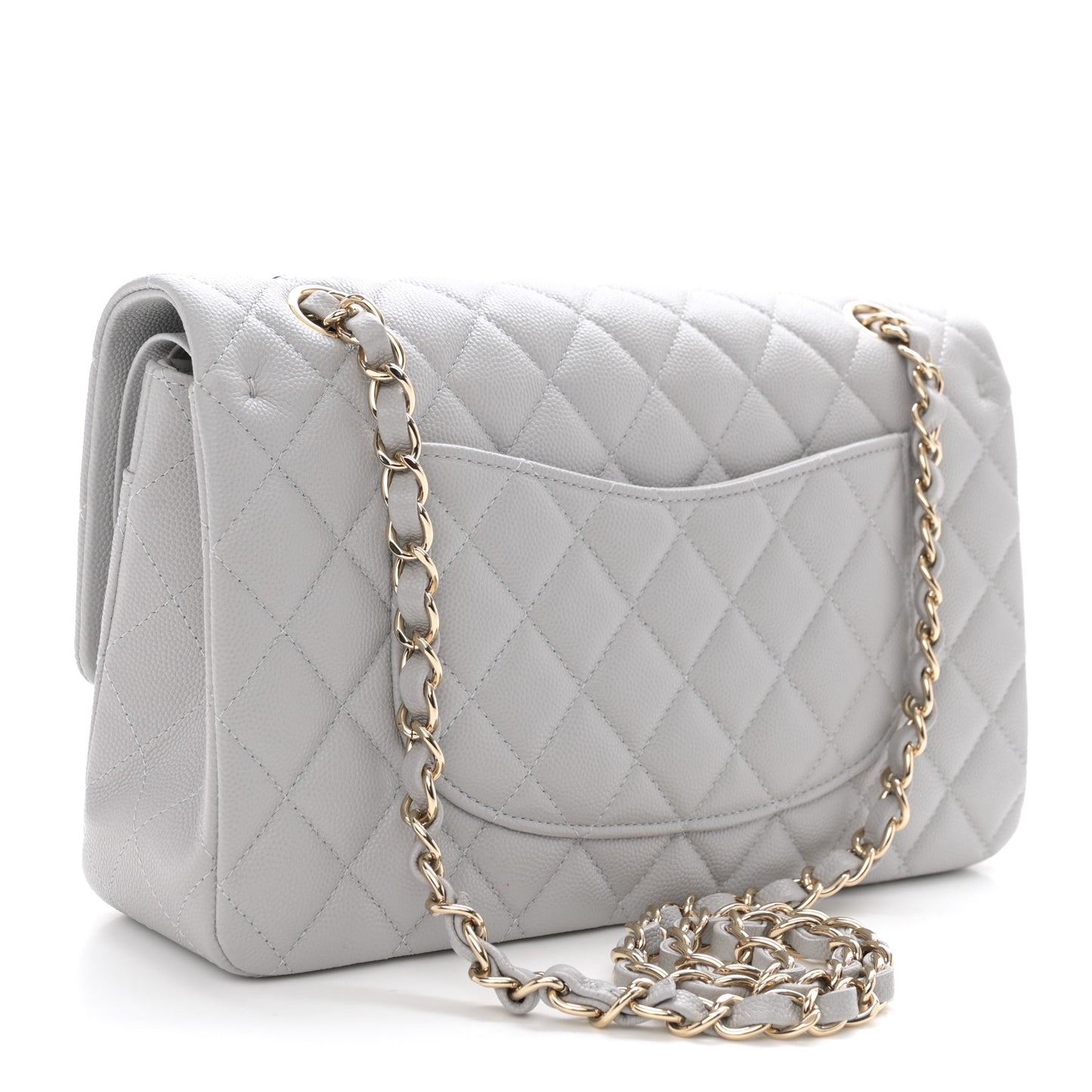 Caviar Quilted Medium Double Flap Grey
