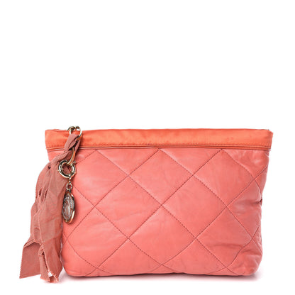 Lanvin Lambskin Quilted Amalia Cosmetic Pouch Coral 1 of 13