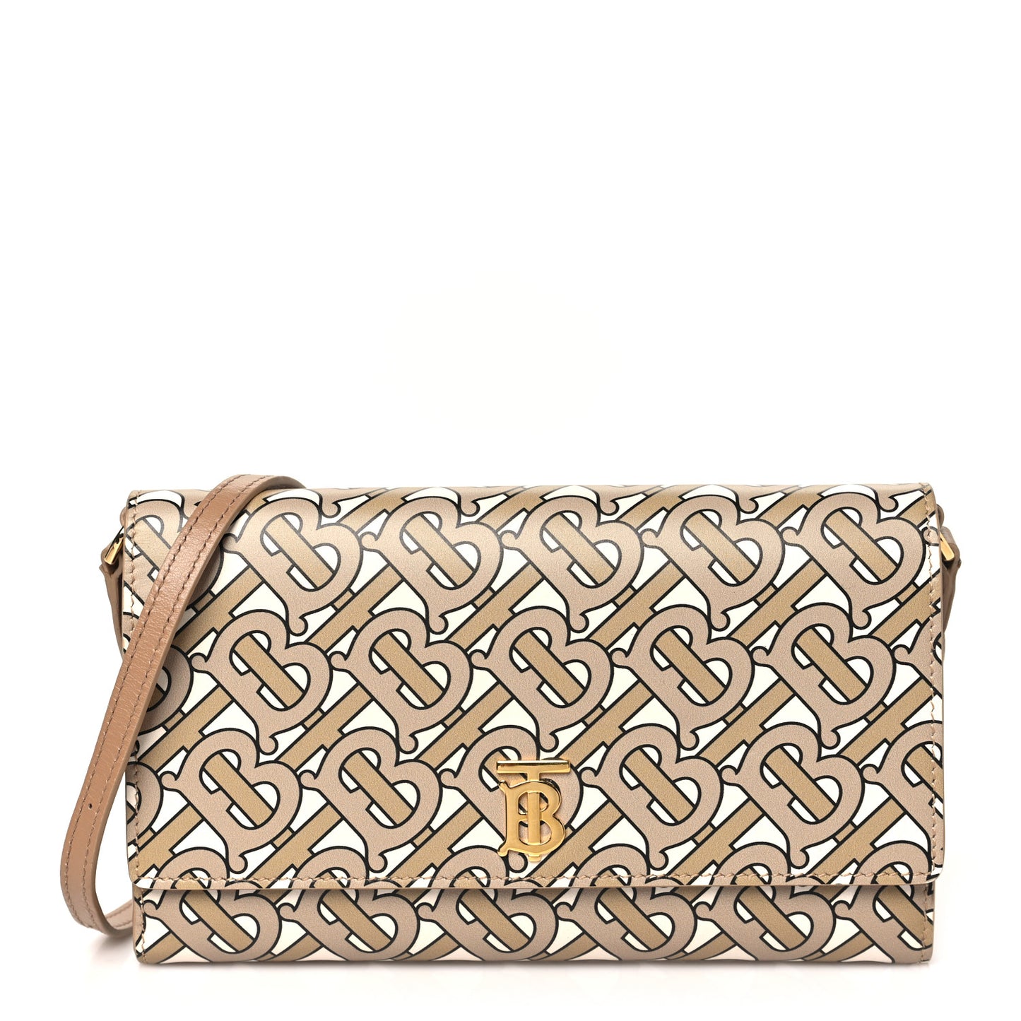 Calfskin Monogram TB Hazelmere Wallet With Detachable Strap Beige