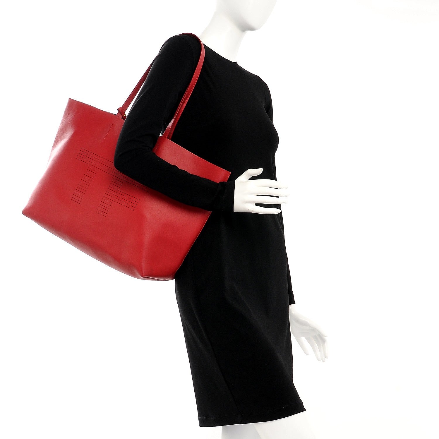 Tom Ford Calfskin Perforated Logo Tote Red 2 of 13