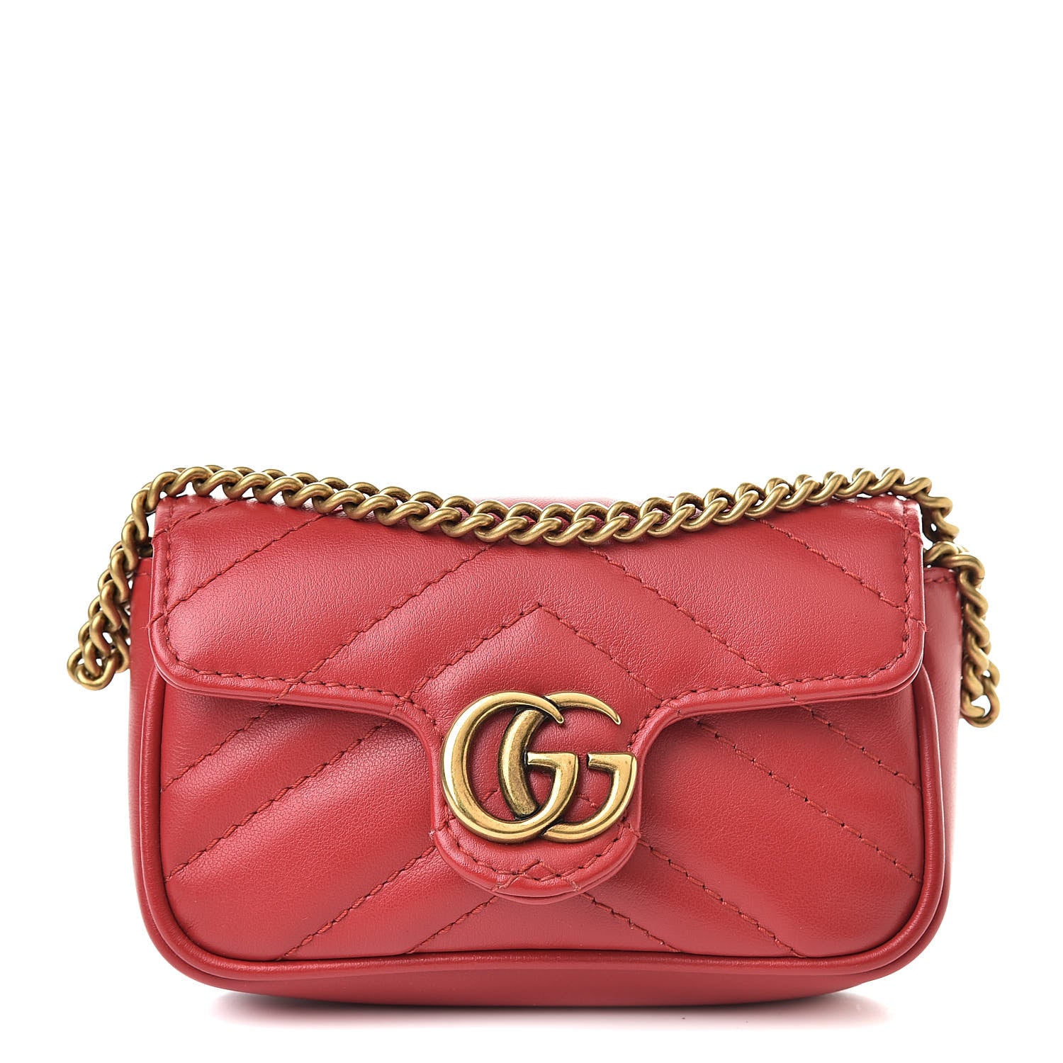 Gucci Calfskin Matelasse GG Marmont 2.0 Coin Purse On A Chain Hibiscus Red 1 of 8