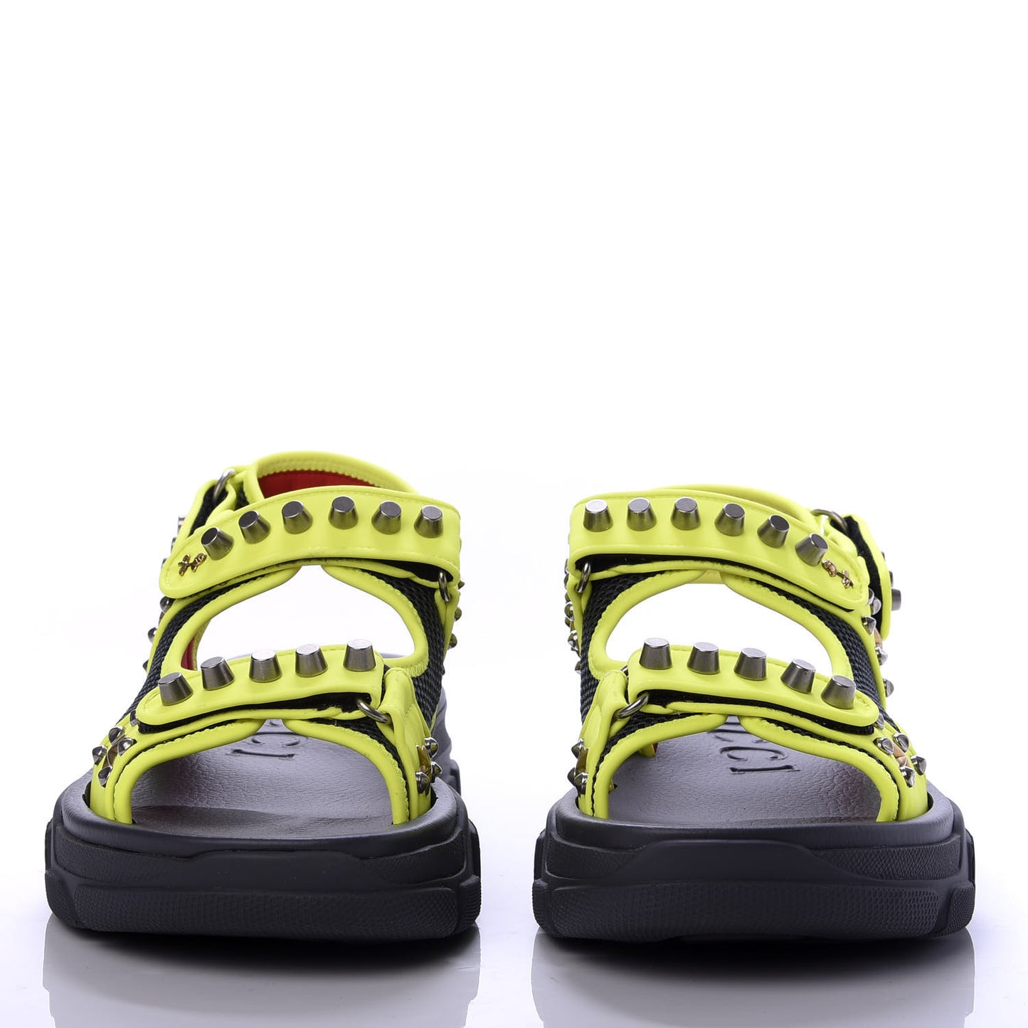 Technical Canvas Calfskin Studded Mens Aguru Sandals 8 Neon Yellow