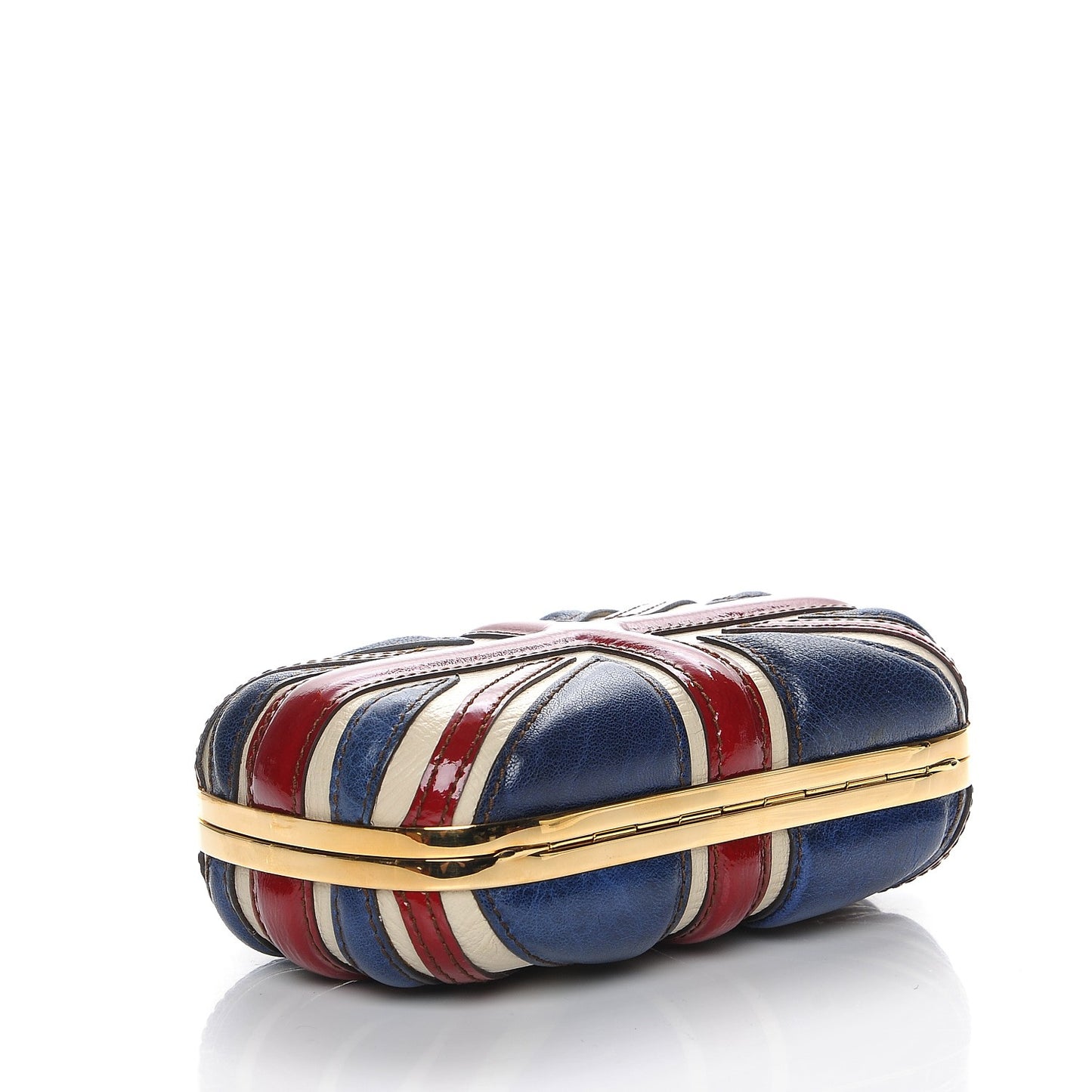 Patent Calfskin Britannia Skull Box Clutch Red Blue