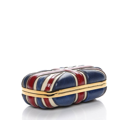 Alexander McQueen Patent Calfskin Britannia Skull Box Clutch Red Blue 4 of 8