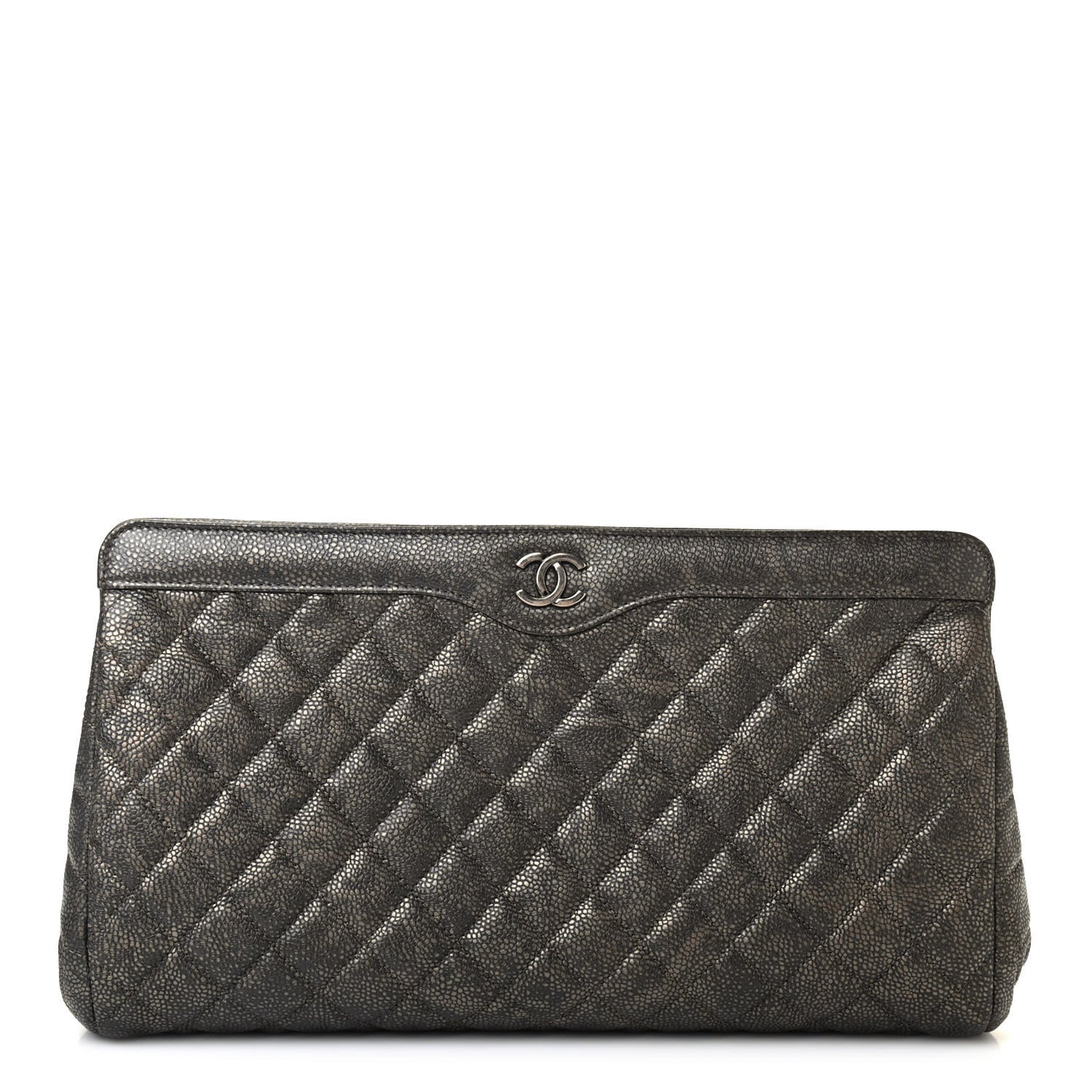 Metallic Caviar Quilted Clutch Dark Silver