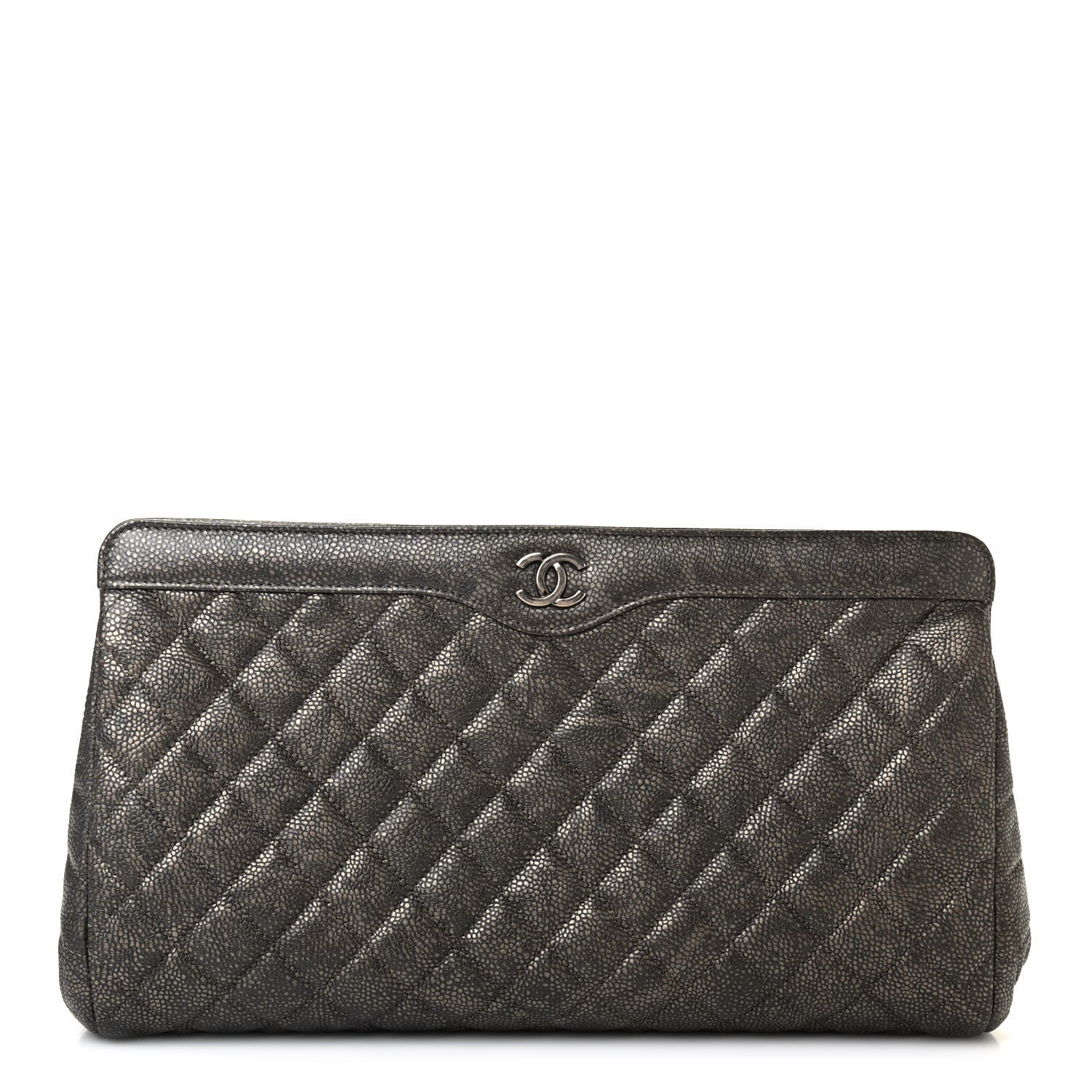 Chanel Metallic Caviar Quilted Clutch Dark Silver 1 of 9