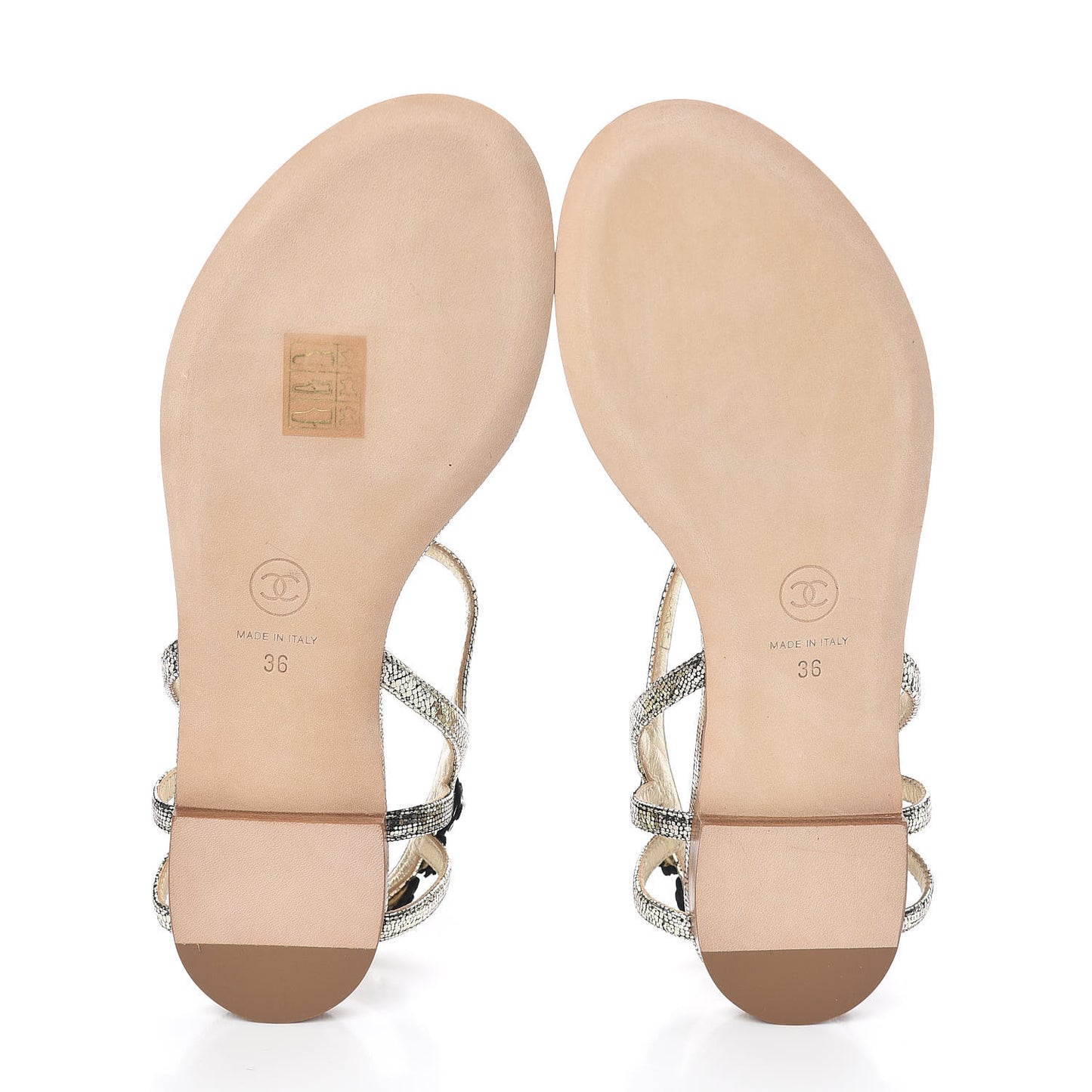 Fantasy Goatskin Pearl Camellia Thong Sandals 36 Gold
