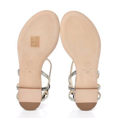 Chanel Fantasy Goatskin Pearl Camellia Thong Sandals 36 Gold 5 of 7