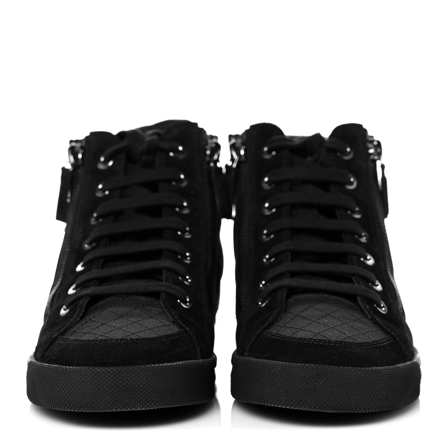 Chanel Toile Suede Calfskin CC High Top Sneakers 37 Black 2 of 8