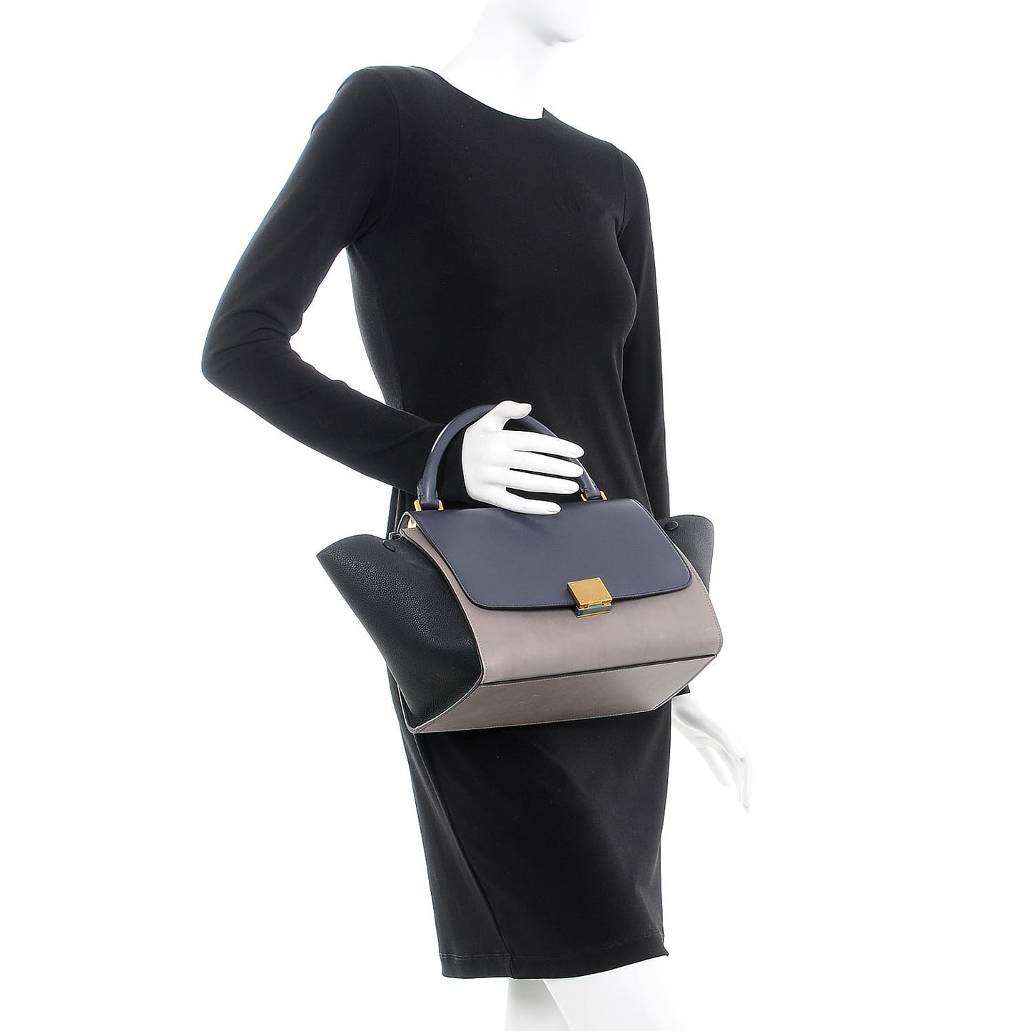 Sleek Calfskin Small Tri-Color Trapeze Dark Blue