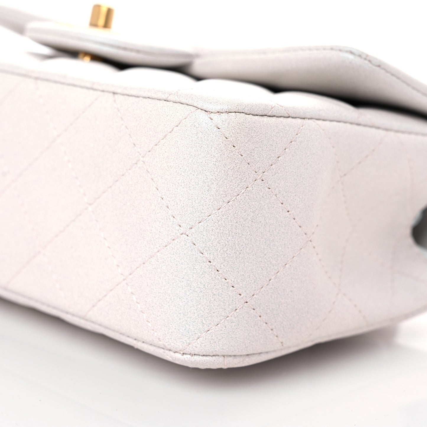 Iridescent Lambskin Quilted Mini Top Handle Rectangular Flap White
