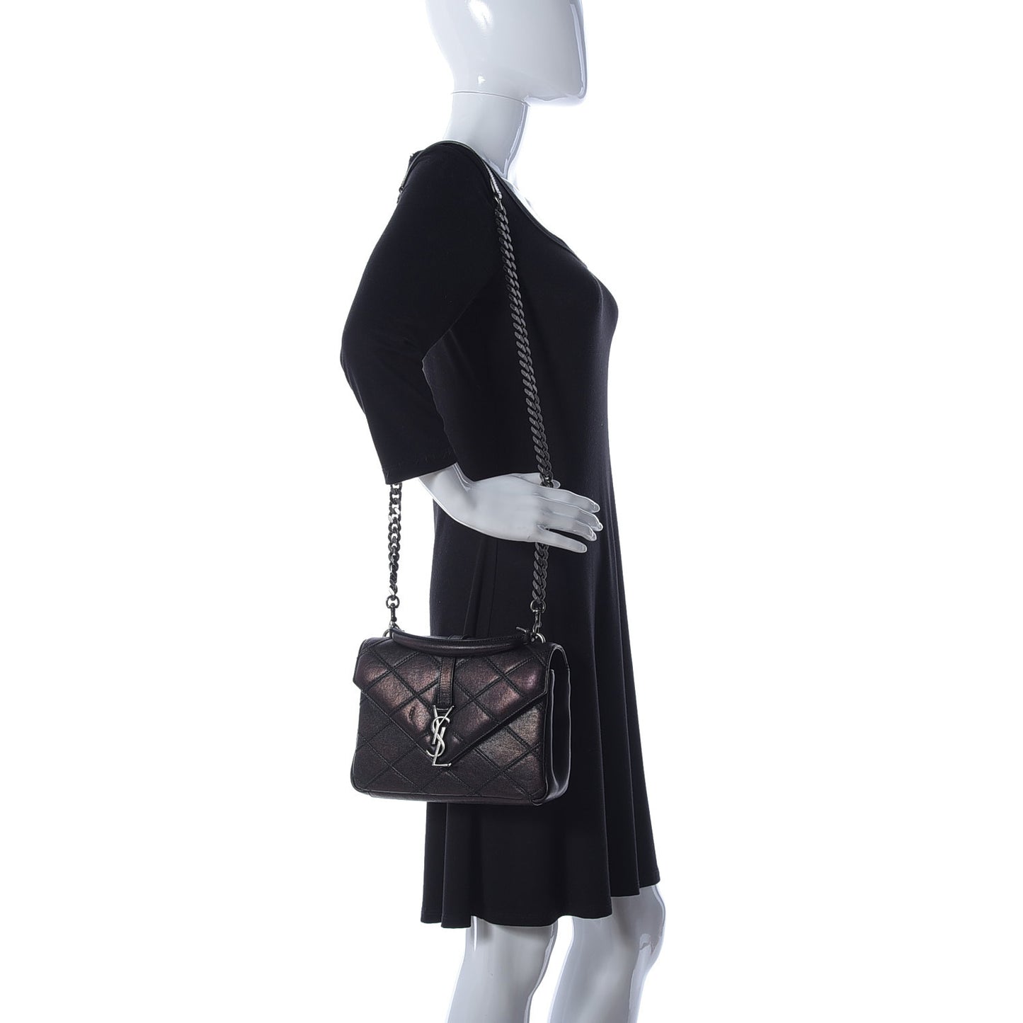 Calfskin Matelasse Diamond Quilted Monogram Medium College Bag Black