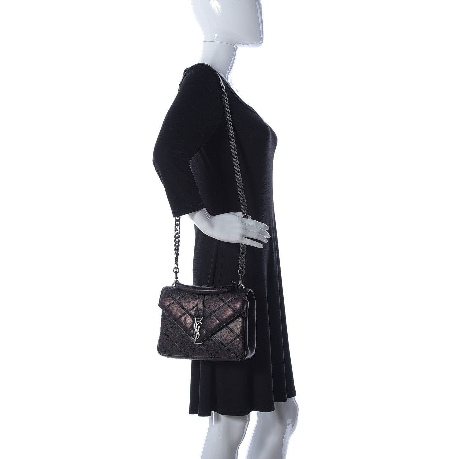 Saint Laurent Calfskin Matelasse Diamond Quilted Monogram Medium College Bag Black 2 of 10
