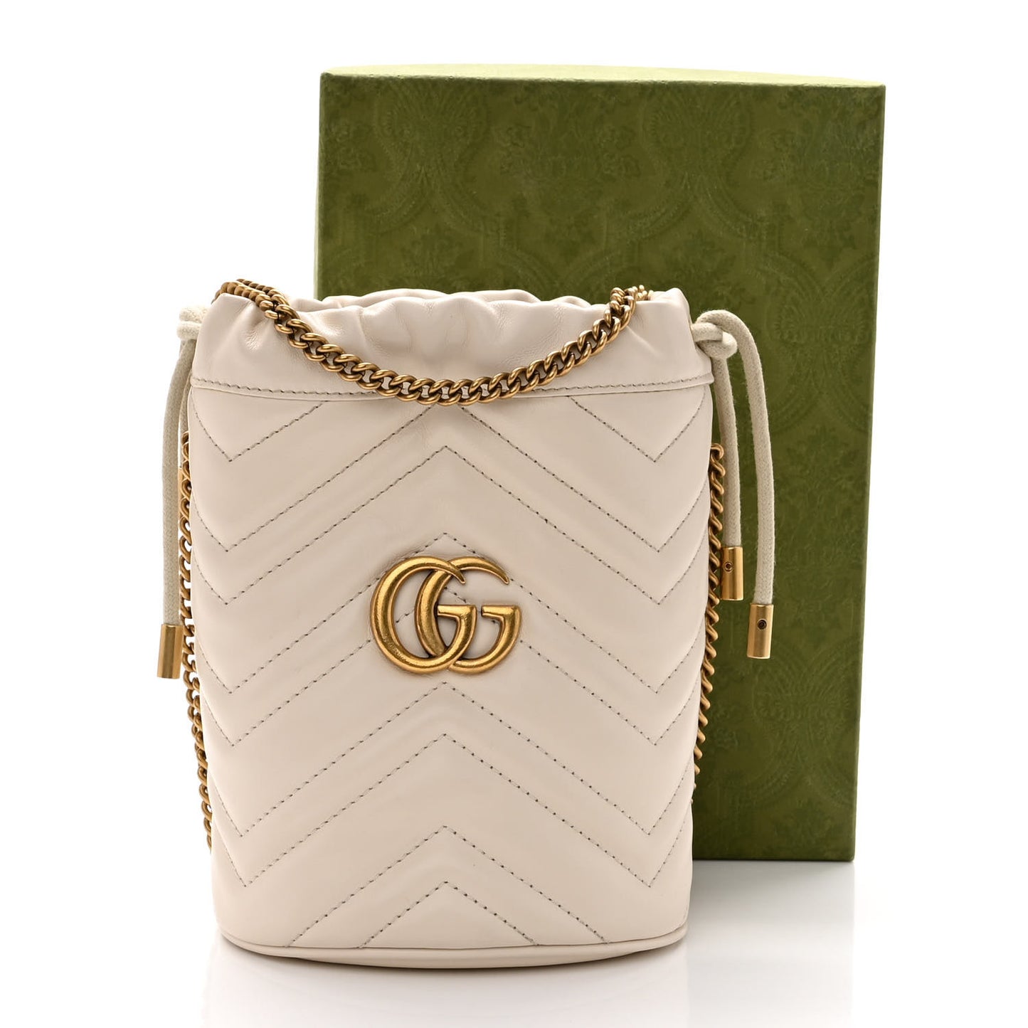 Calfskin Matelasse Mini GG Marmont 2.0 Bucket Bag White