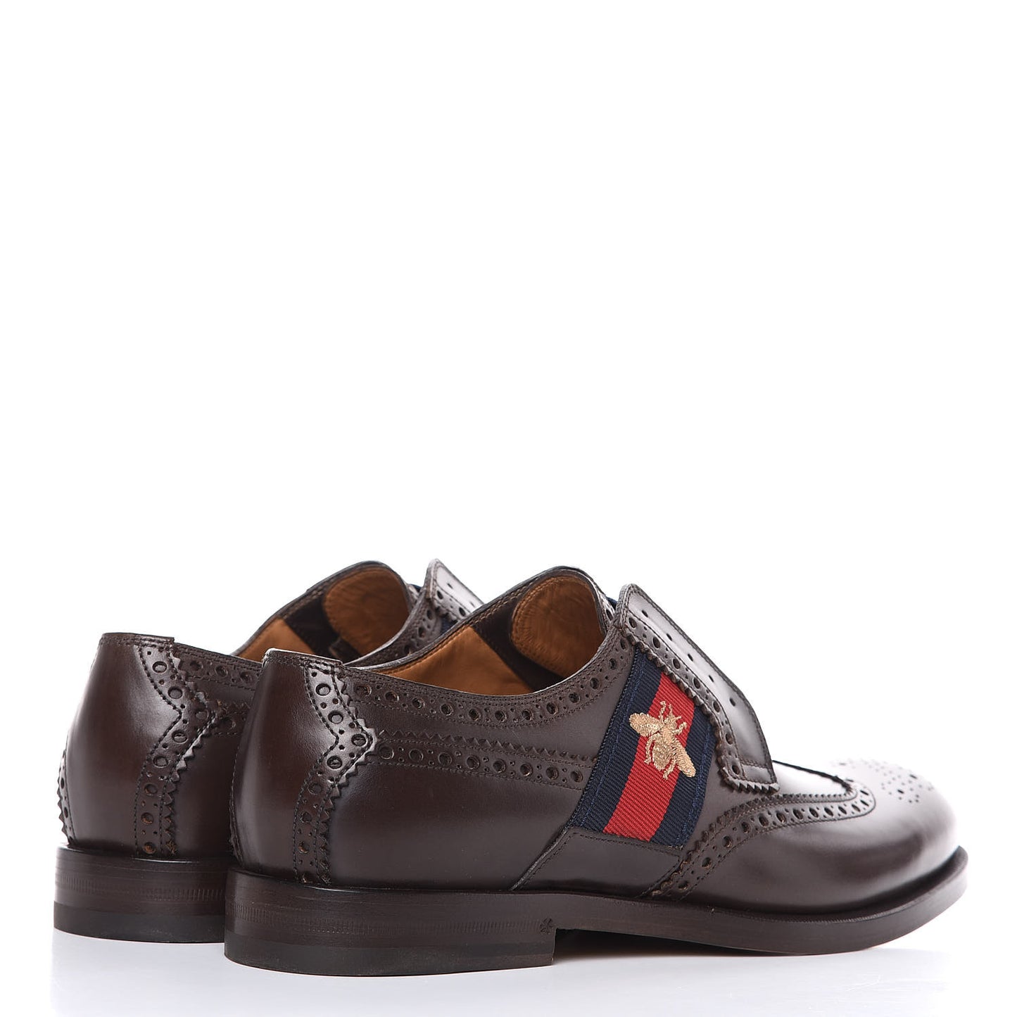 Calfskin Web Bee Embroidered Mens Slip-On Brogue Wingtip Derby Shoes 7.5 Cocoa