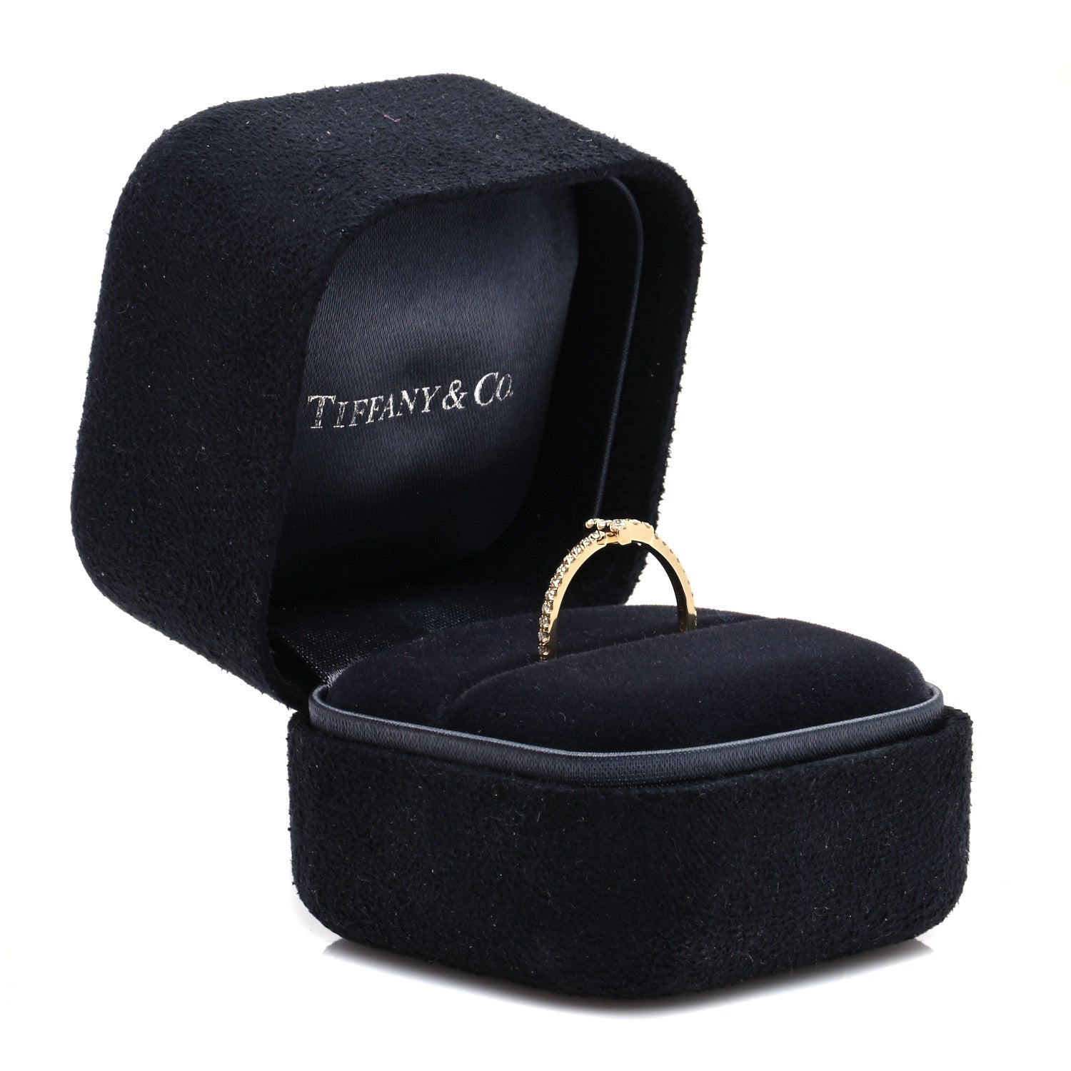 Tiffany 18K Yellow Gold Diamond T Wire Pave Ring 50 5.5 6 of 6