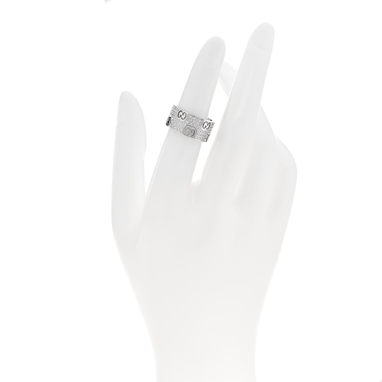 Gucci 18K White Gold Diamond Wide Icon Stardust Band Ring 50 5.5 2 of 7