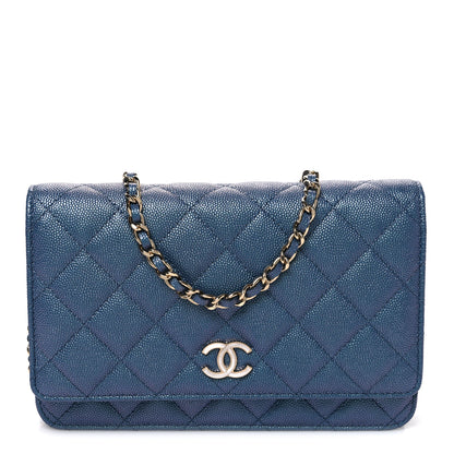 Chanel Iridescent Caviar Quilted Wallet on Chain WOC Dark Blue 1 of 11