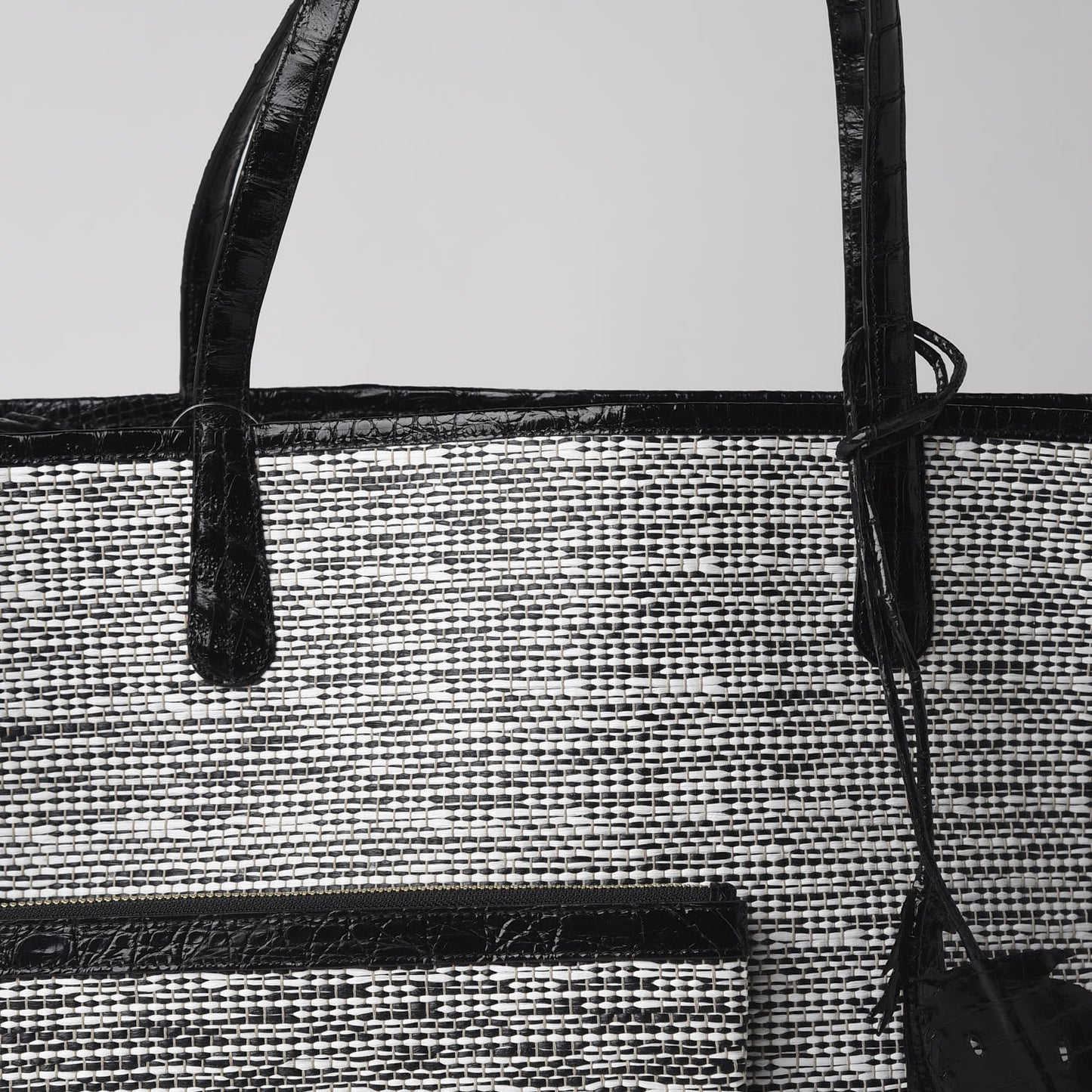 Raffia Crocodile Small Erica Shopper Tote Black