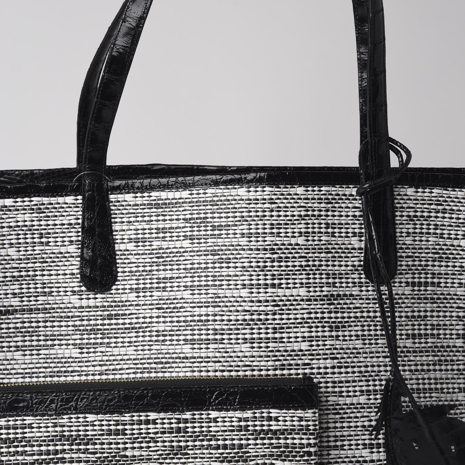 Nancy Gonzalez Raffia Crocodile Small Erica Shopper Tote Black 8 of 8