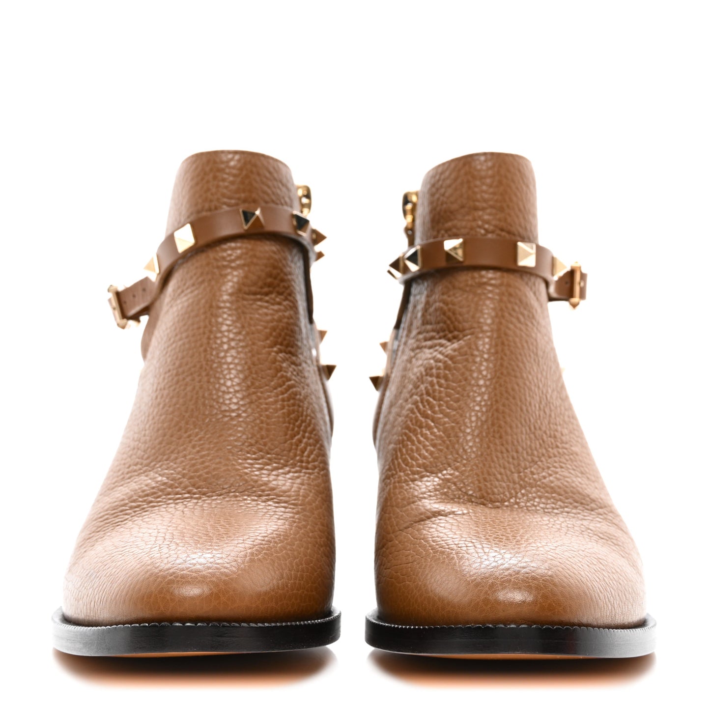 Grained Calfskin Rockstud Single Buckle 35mm Cowboy Ankle Boots 39.5 Nocciola