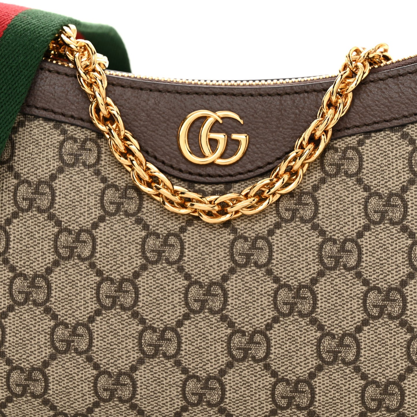 GG Supreme Monogram Textured Dollar Calfskin Web Small Ophidia GG Handbag Beige Ebony New Acero