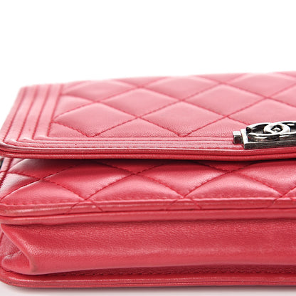 Chanel Calfskin Quilted Boy Wallet On Chain WOC Red 21 of 22