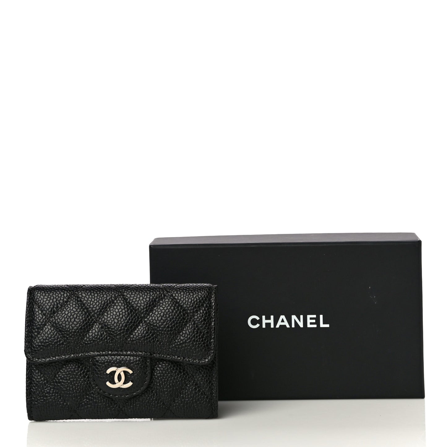 Caviar Quilted Flap Card Holder Black