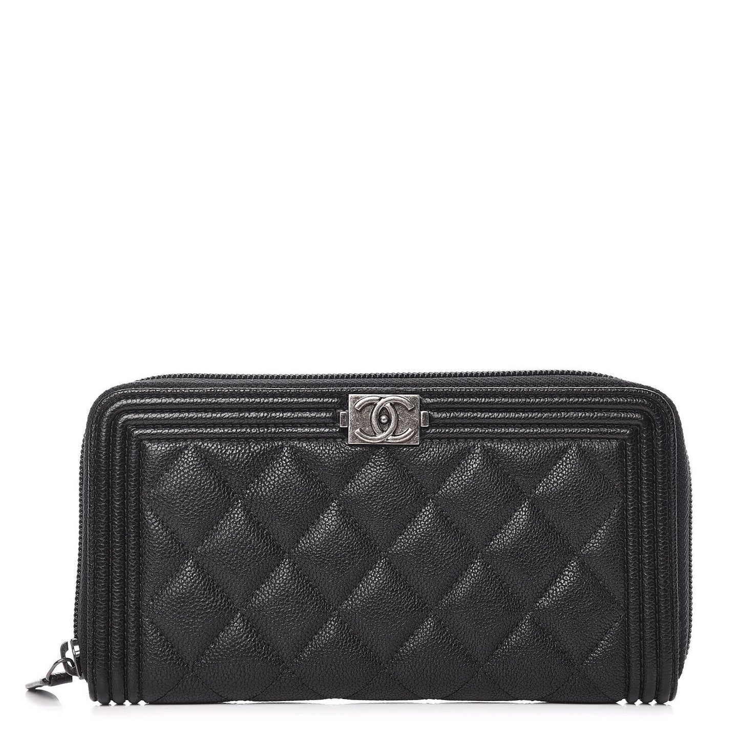 Caviar Quilted Boy Long Zip Around Wallet Black