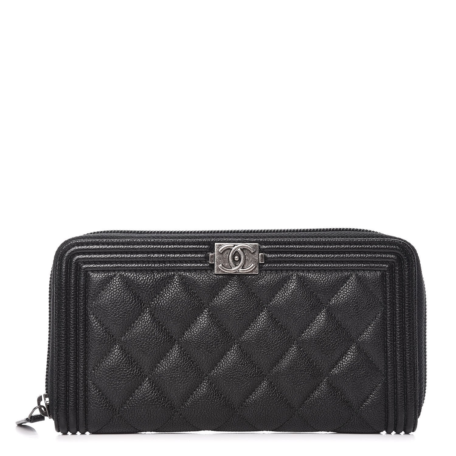 Chanel Caviar Quilted Boy Long Zip Around Wallet Black 1 of 12