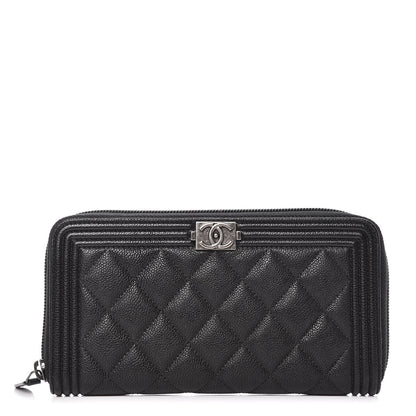 Chanel Caviar Quilted Boy Long Zip Around Wallet Black 1 of 12