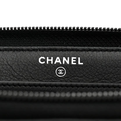 Chanel Calfskin Chevron Quilted Zip Around Boy Wallet So Black 6 of 8