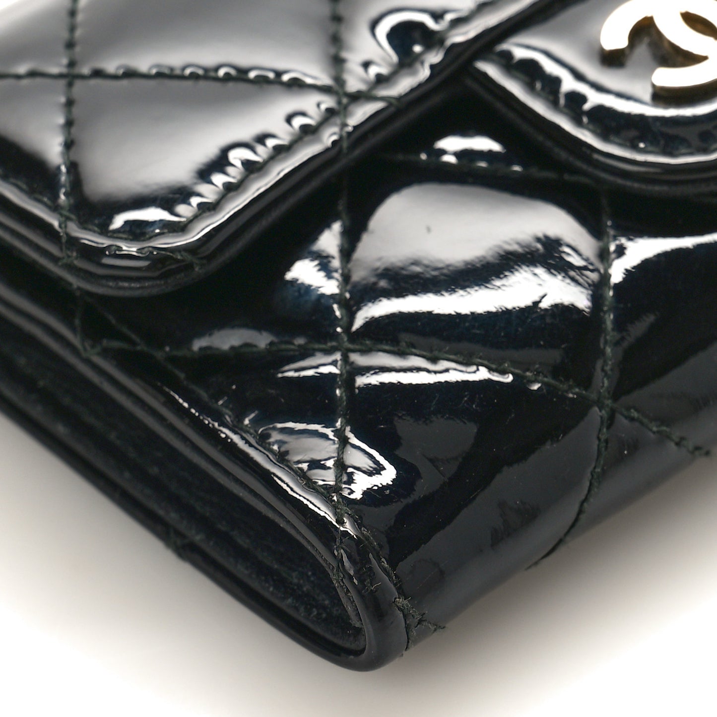 Patent Quilted Flap Card Holder Black