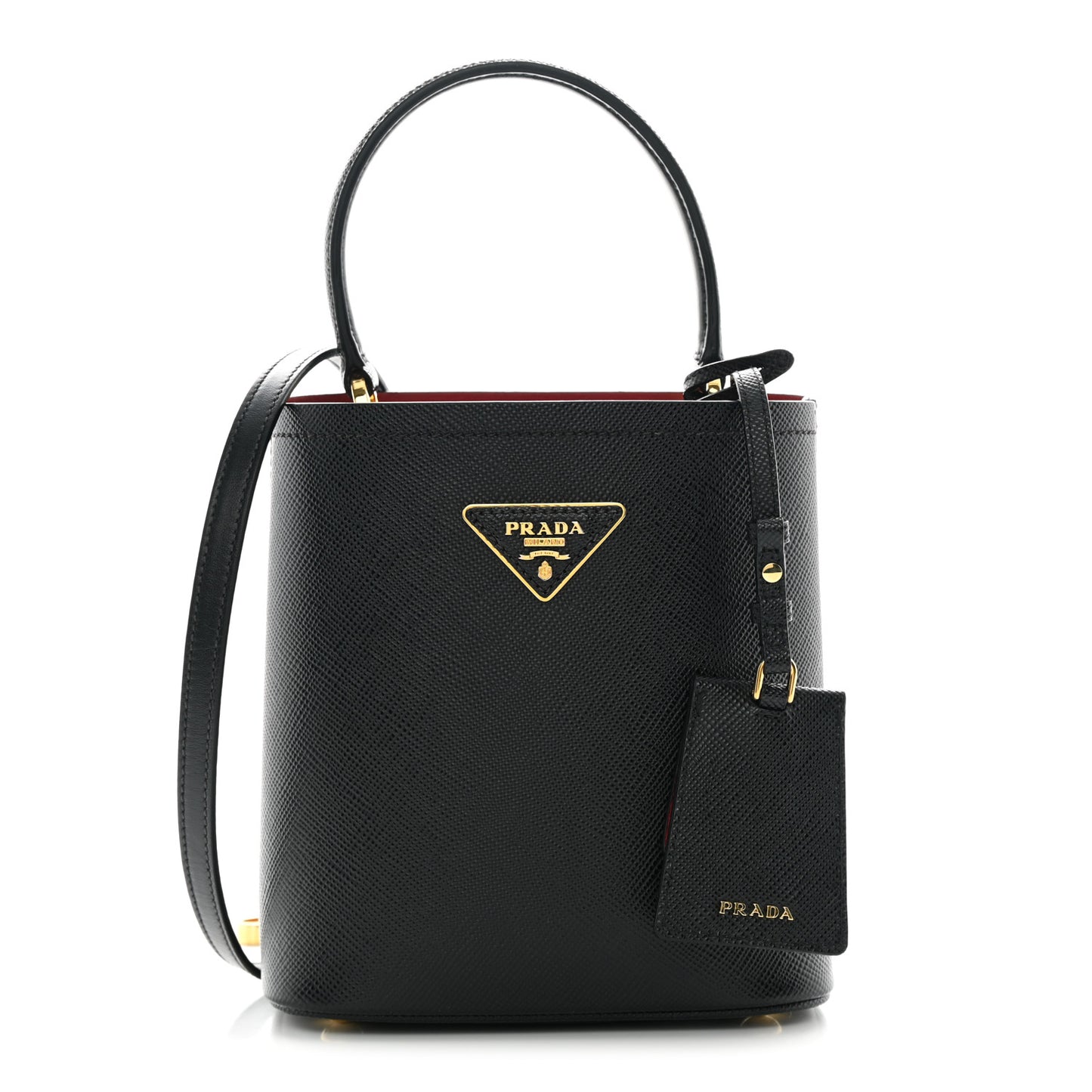 Saffiano Cuir Small Panier Bucket Bag Black Fuoco